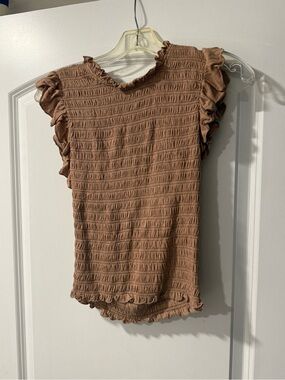 Chaser Women's Ruffle Sleeve Textured Top - Brown